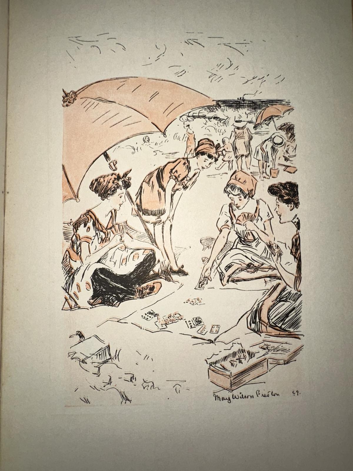 Cover , Betty Bile inscription, Title Page, First Stanza , Women sitting around a table playing bridge , Women outside playing bridge