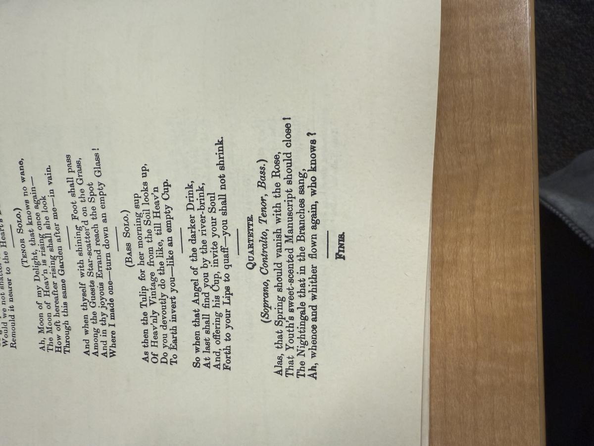 The cover of the edition includes the decorative design of pillars and arches with flowers, along with the title and information on the piece, Final Lyrics of the Score