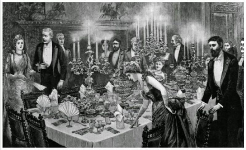 Illustration of grand dinner party