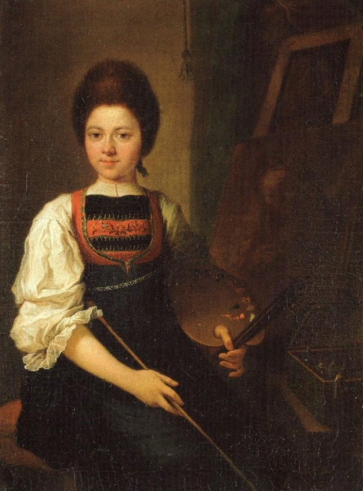 18th-c self portrait in oils by a 16-year-old female artist.