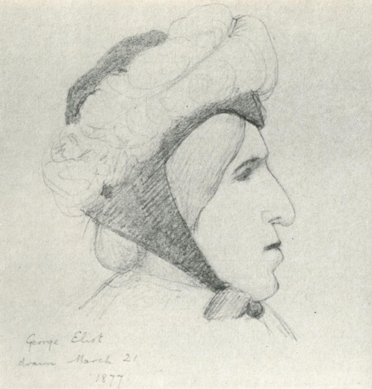 George Eliot, Pencil Sketches by Laura Theresa Alma-Tadema (1877)