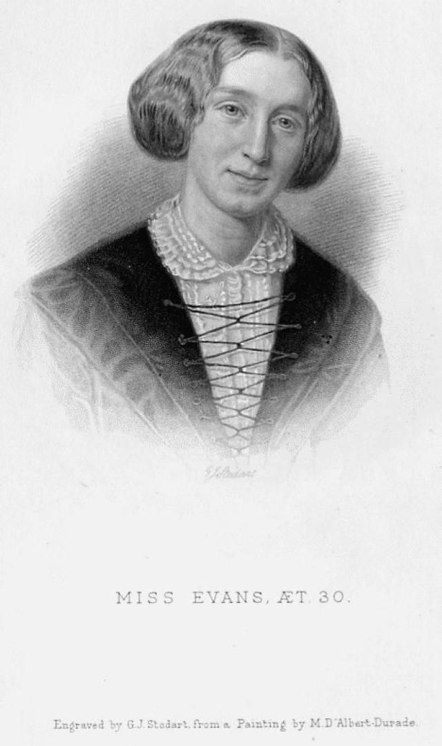 George Eliot, Engraving by G.J. Stodart (1885) (based on the portrait by Durade)