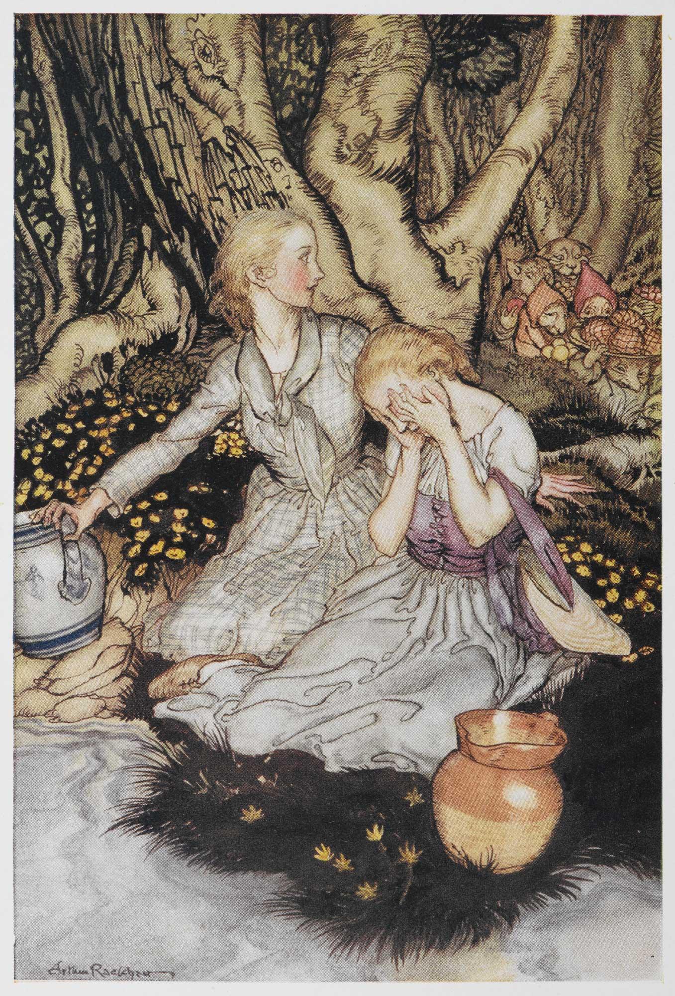 Laura and Lizzie, Goblin Market illustrated by Arthur Rackham