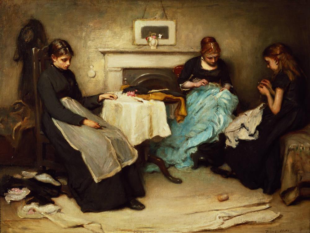 Seamstresses. Frank Holl. 1875. Oil on canvas. Courtesy of the Royal Albert Memorial Museum, Exeter. Catalogue no. 8 in the 2013 Watts Gallery exhibition, Frank Holl: Emerging from the Shadows.