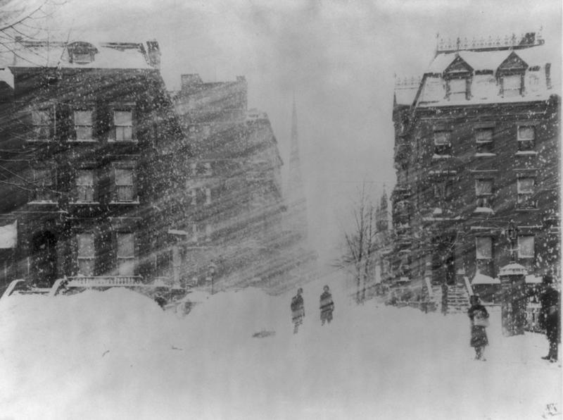 A black and white picture demonstration a blizzard snow storm