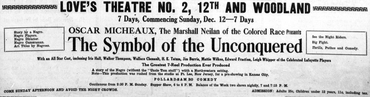 newspaper clipping promoting the film The Symbol of the Unconquered