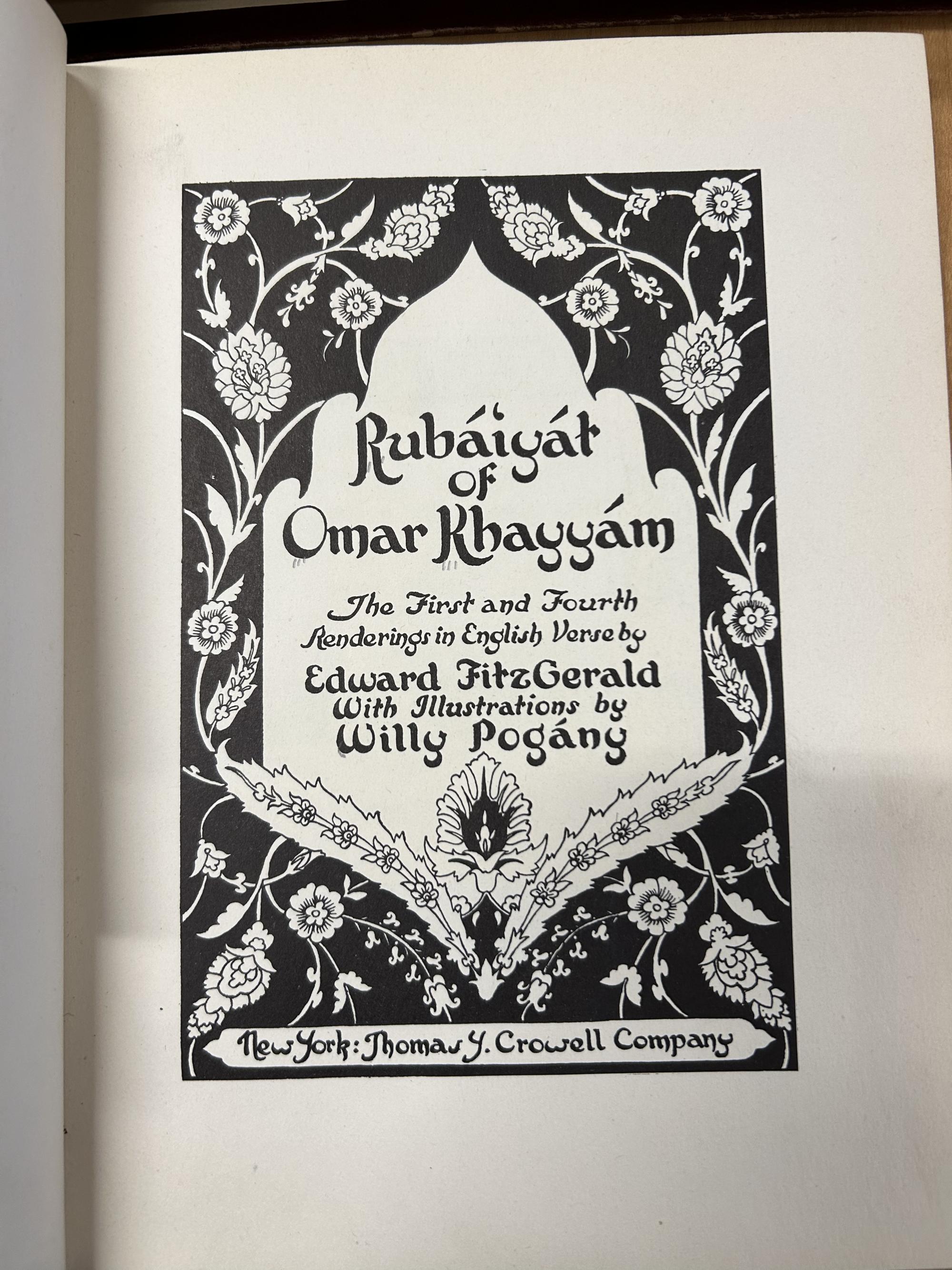 The initial title page on the inside of the text, setting a precedent to the black and white ornament stye and the calligraphy meant to imitate a "Persian" script