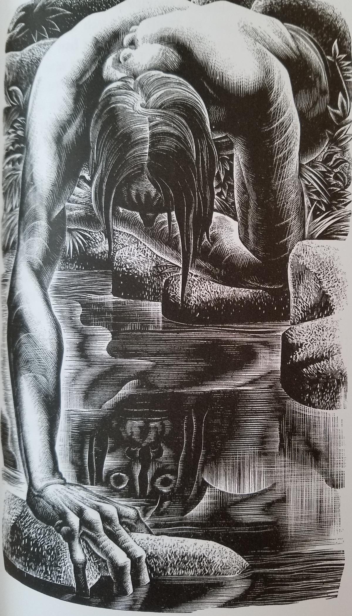 The Creature gazes at his own reflection 