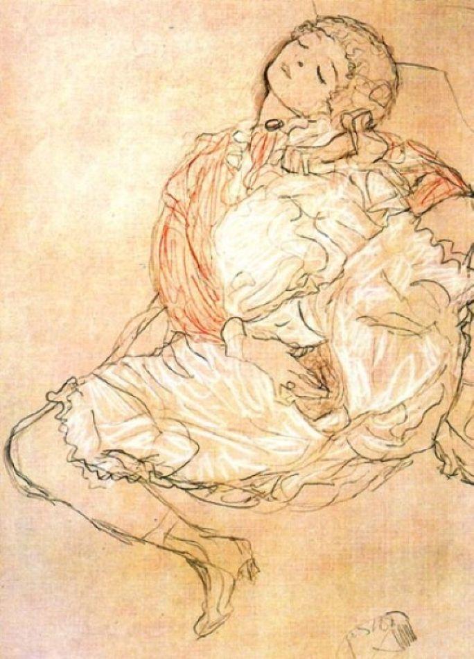 Henri de Toulouse-Lautrec's 1896 Seule (Alone), Egon Schiele's 1913 Walburga Neuzil in Black Stockings, Gustav Klimt's 1913 Frau bei der Selbstbefriedigung (Woman Masturbating)