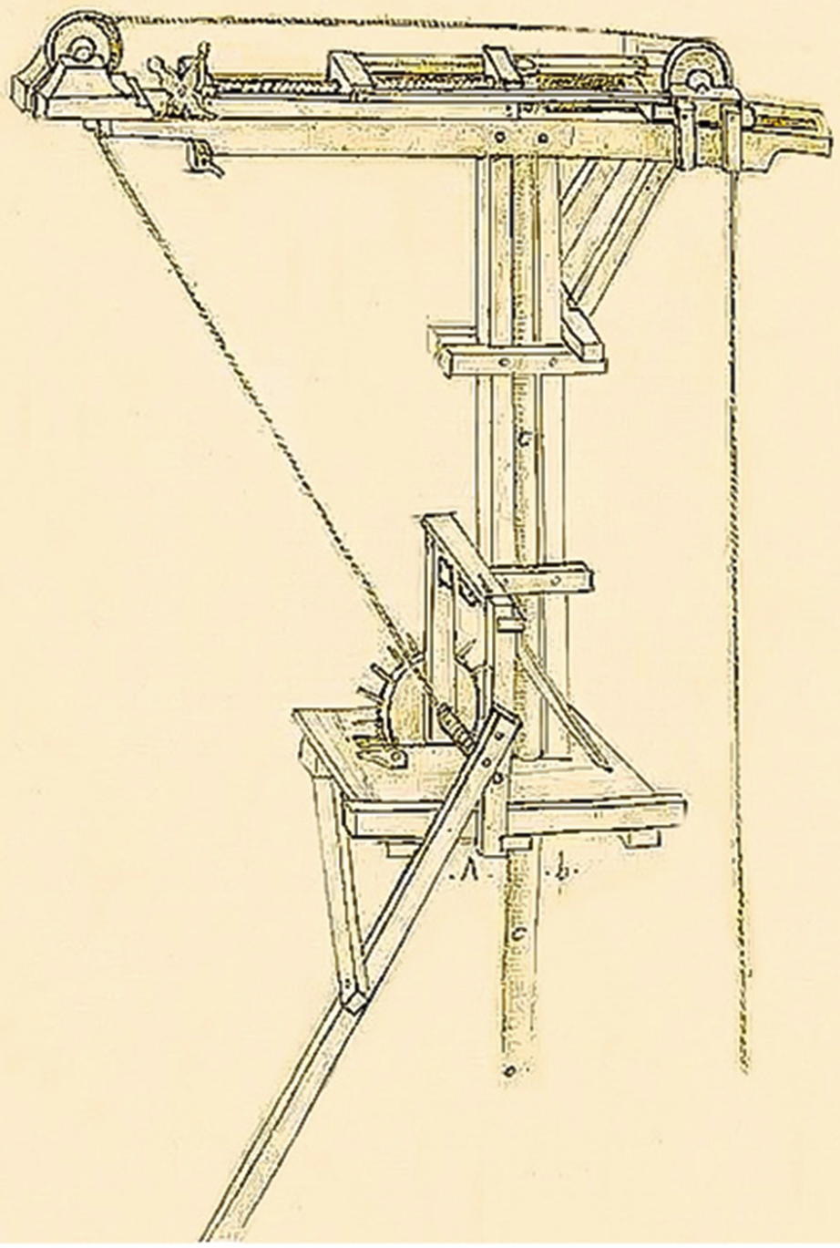 Brunelleschi's crane and hoist that were used to lift heavy objects during project construction.