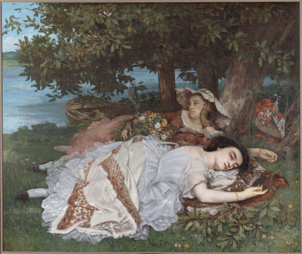Two Women Resting Alongside a Riverbed