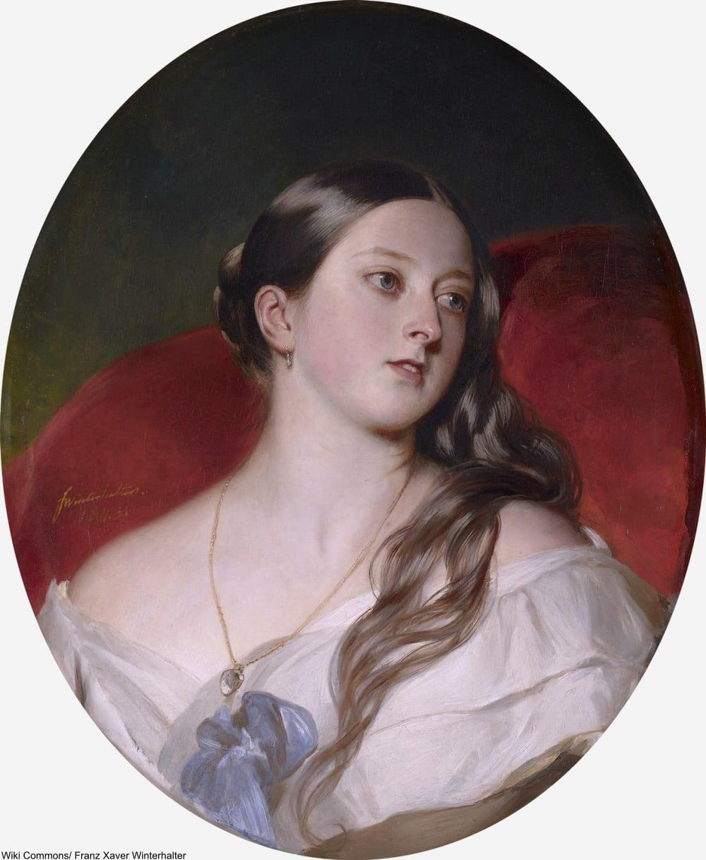 Queen Victoria, 1843 by Franz Xaver Winterhalter (1805-1873). Royal Collection. Queen Victoria commissioned Winterhalter to paint this portrait of herself for his 24th birthday that would forever hang in his study.