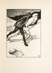 "The Race." Illustration by Laurence Housman, wood engraved by Clemence Housman